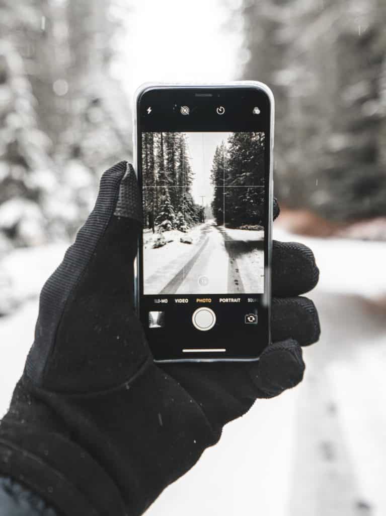 tomar fotografías entre pinos cembro y nieve para compartir en redes sociales