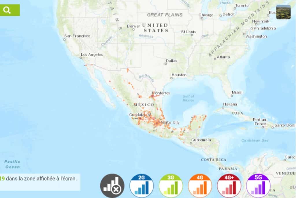 Carte du mexique montrant les fréquences de données avec Altan Redes, internet mexique